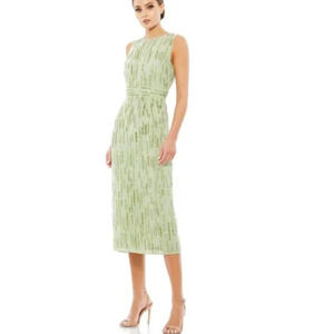 NWT Mac Duggal Beaded Sheath Midi Dress Women's Sleeveless Green Size 8